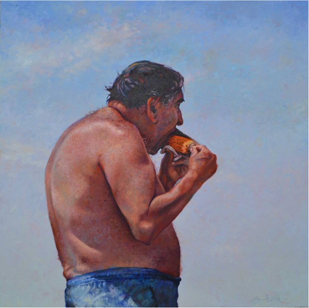 Obra n°3, de Mauro Cano (serie viaje a la costa argentina), 2022 Óleo sobre tela 40 x 25 cm.