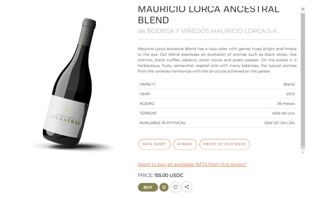 Foster Lorca lanzó el primero de sus vinos tokenizados. - Captura de pantalla