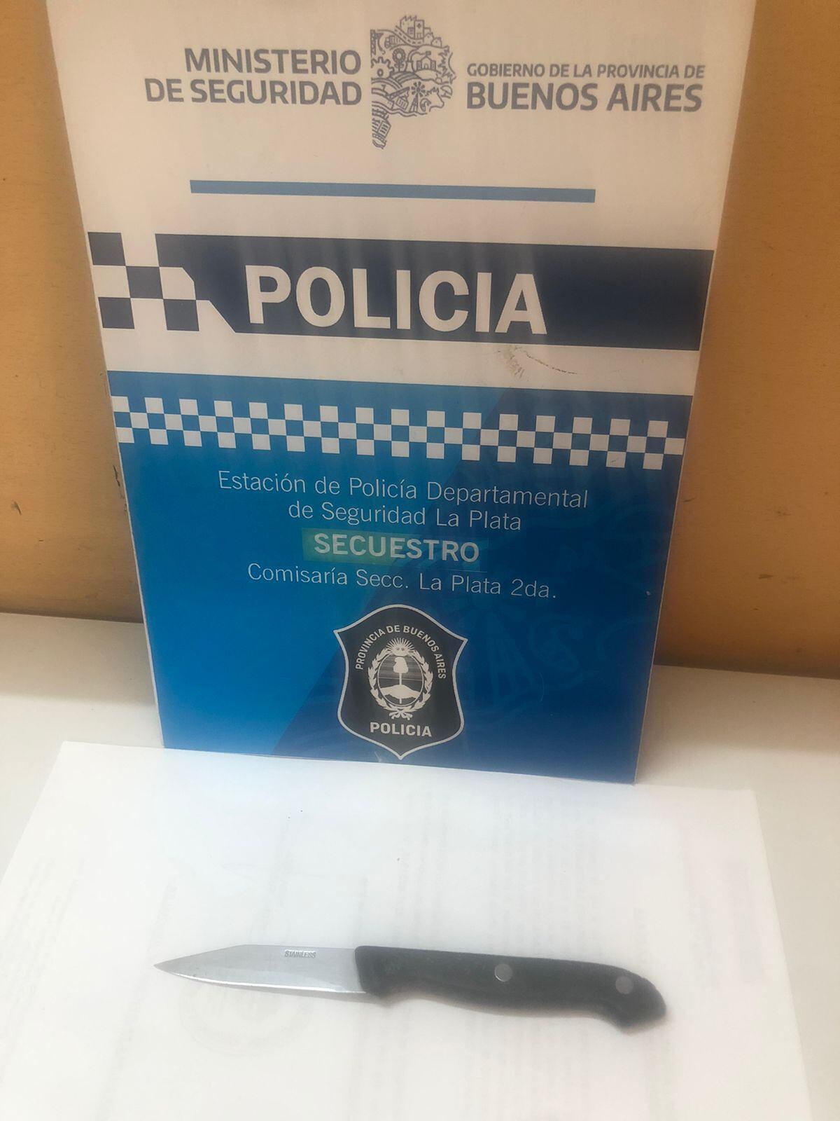 El cuchillo que portaba una mujer que esperaba a Alberto Fernández en un vacunatorio de La Plata.