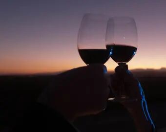Mientras el sol se oculta, se puede disfrutar de una copa de vino, de gastronomía exquisita y de música entre viñedos.. 