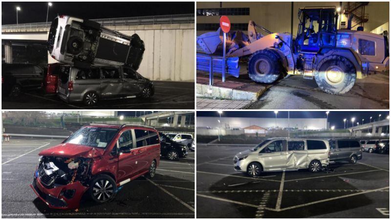 Un extrabajador de Mercedes Benz robó una retroexcavadora y destrozó 69 vehículos nuevos de la planta
