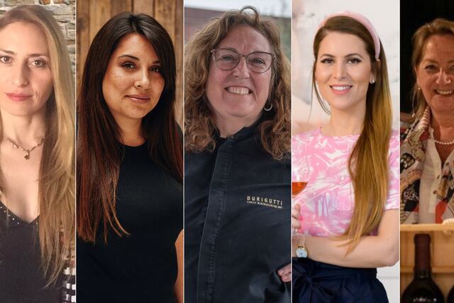 Carolina Campos, Alejandra Riofrío, Patricia Courtois, Melisa Millán y Cecilia Buj, mujeres que aportan desde distintas áreas al mundo del vino.