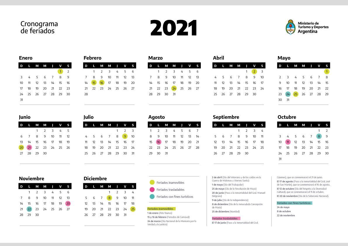 Así quedó el calendario oficial del 2021. 